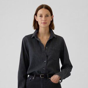 Organic Cotton Denim Classic Shirt | GAP | Washed Black | Size S | NWT